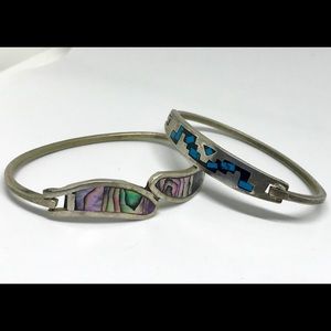 Vintage MOP & Turquoise Inlay Hinged Bracelets